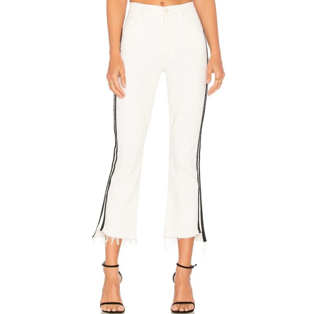 Mother Insider Crop Step Fray Whipping the Racer Jeans, White, Size 27